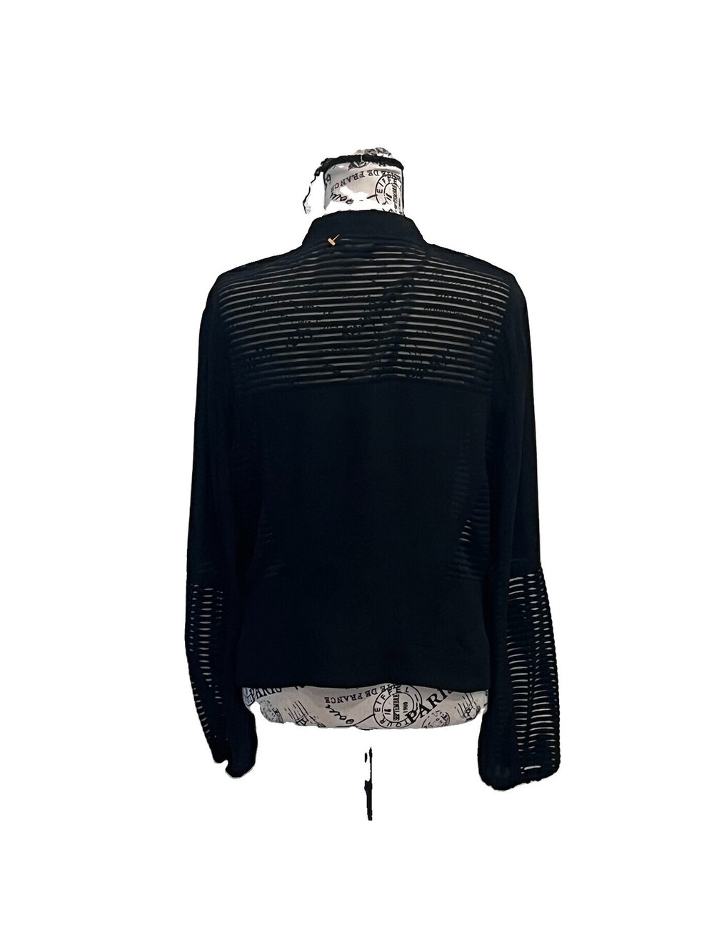 Cache Black Mesh Stripe Zip Front Jacket Size 12 Sheer Cutout Y2K Goth Evening - Picture 5 of 9